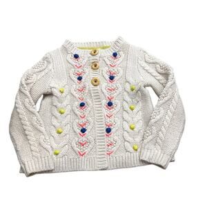 Mini Boden Kids' Heart Embroidered Cable Cotton Cardigan Size 3-4 years
